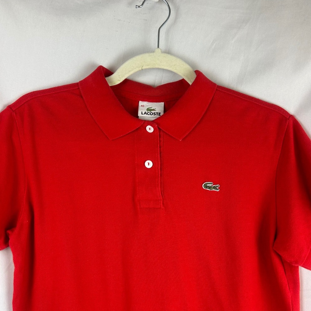 Lacoste Womens Red Cotton Pique Short Sleeve Polo Shirt Size 40 Medium Crocodile - Picture 3 of 8